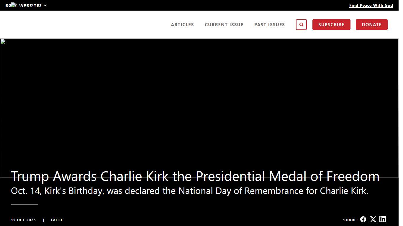 Trump Awards Charlie Kirk the Presidential Medal of Freedom